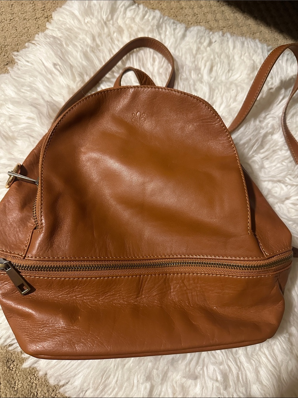 Genuine Leather Backpack Purse in Chestnut Brown
